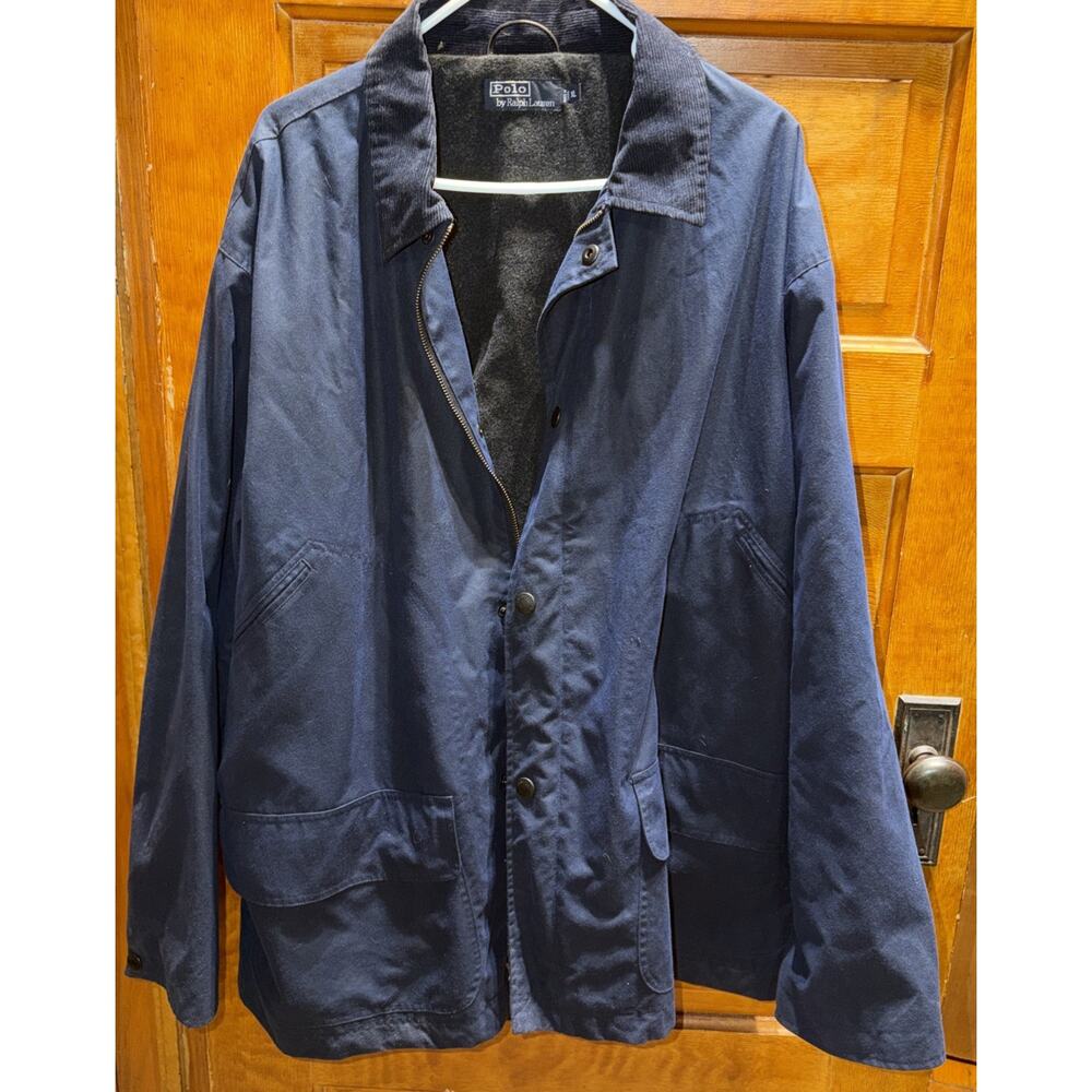 Vintage Polo Ralph Lauren Blue Corduroy Collar Hunting Jacket Barn Coat XL